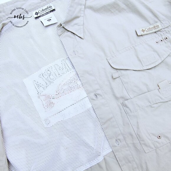 Columbia PFG Vented Embroidered Short Sleeve Fishing Shirt Tan Men XXL - Picture 7 of 12